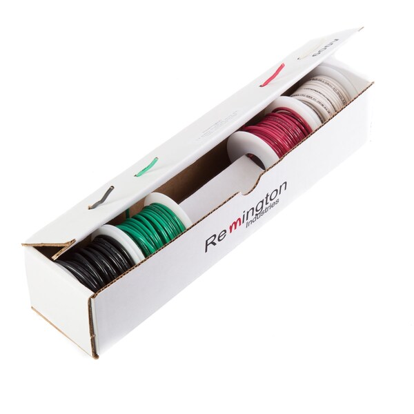 THHN Building Wire, Copper, 14 AWG, Black/Green/Red/White, Solid, 25 ft